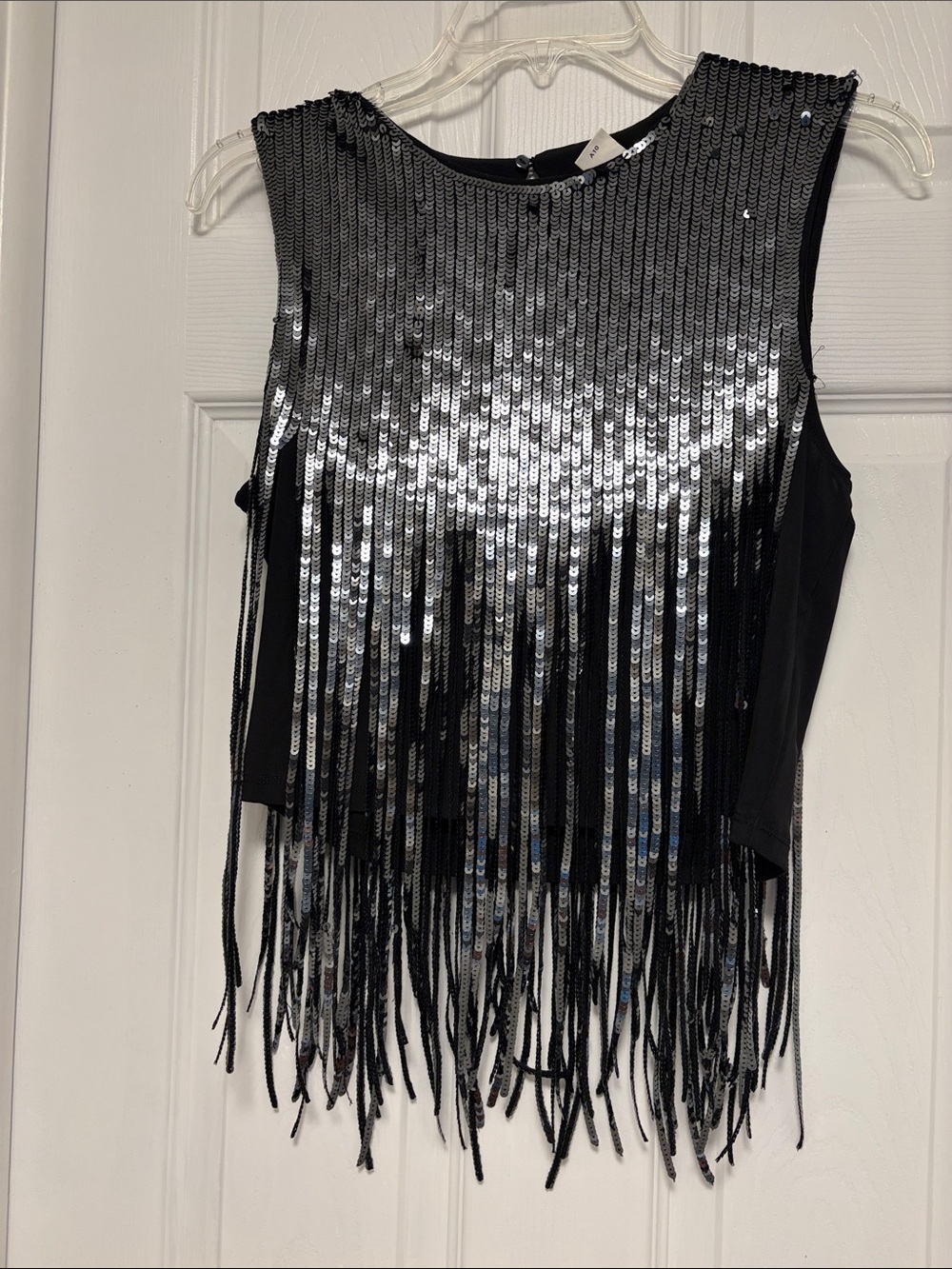 H&M Black Tank Top with Silver Sequin Fringe Detail